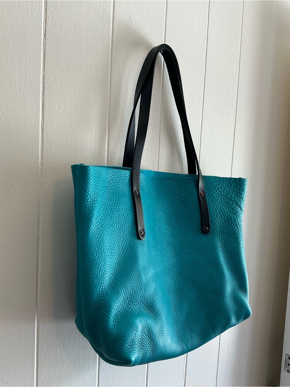 Rare Go Forth Goods Avery Handmade Leather Large Turquoise Blue Handbag Tote Bag - Picture 2 of 7